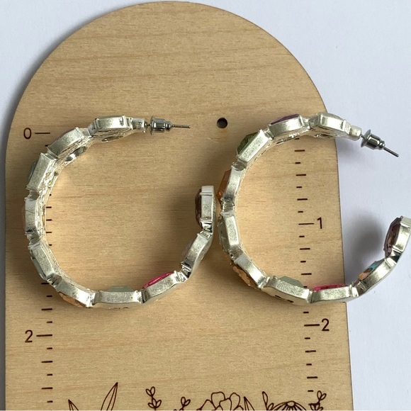 Multicolor Rhinestones Hoop Earrings - Picture 3 of 4